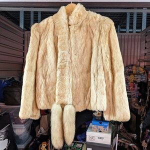 Vintage Genuine Rabbit Fur Cream Coat - Women's Size Large